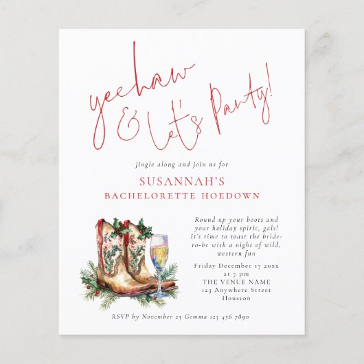 Papier Budget Boots Bubly Noël Bachelorette Party (Devant)