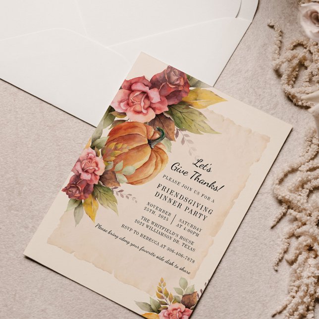 Papier Budget Botanique Citrouille Amical Invitation (Friendsgiving Fall Thanksgiving Invitation)