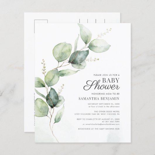 Papier Budget Botanique Eucalyptus Baby shower vert (Devant / Derrière)