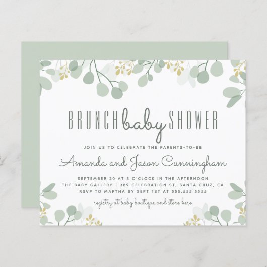 Papier Budget Botanique Eucalyptus Brunch Baby shower (Devant / Derrière)