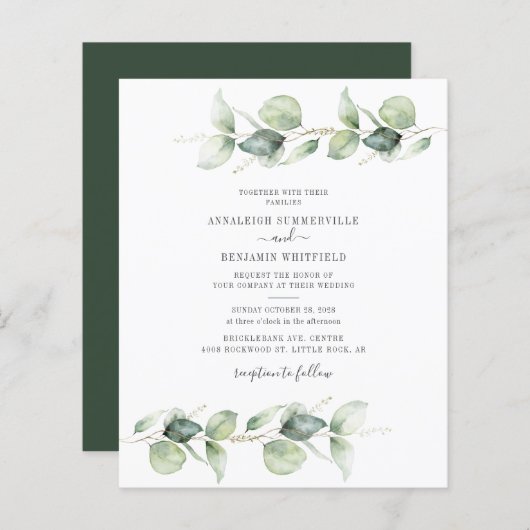Papier Budget Botanique Eucalyptus Faire-part de mariage (Devant / Derrière)