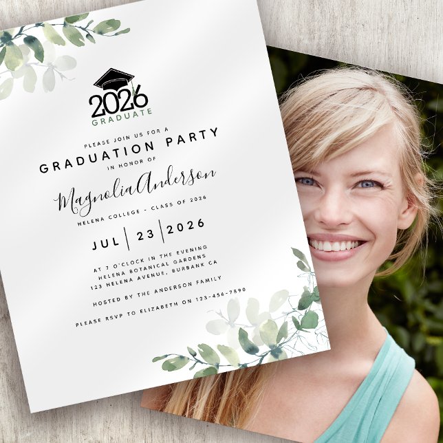 Papier BUDGET Botanique Photo Graduation Party Invitation (Créateur téléchargé)