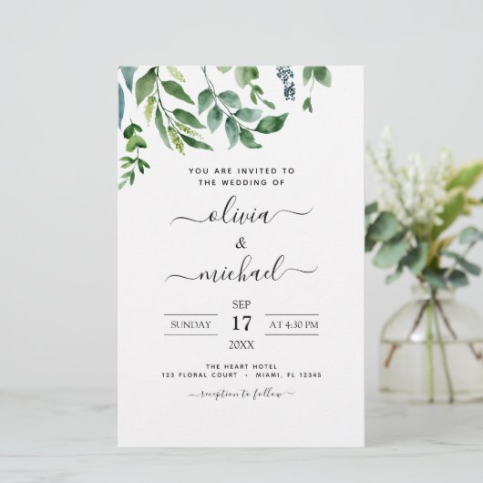 Papier Budget Botanique Verdure Invitations de mariage (Debout devant)
