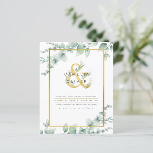 Papier Budget Botanique Verdure Or Mariage Invitations (Debout devant)