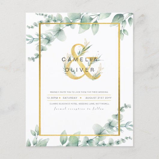 Papier Budget Botanique Verdure Or Mariage Invitations (Devant)