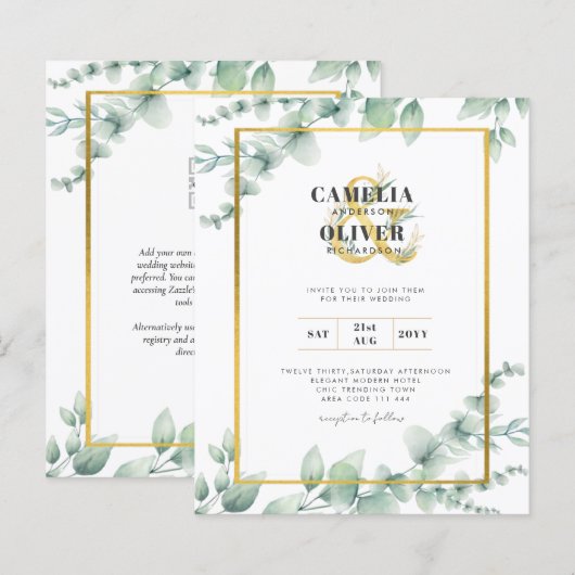 Papier Budget Botanique Verdure Or Mariage Invitations (Devant / Derrière)