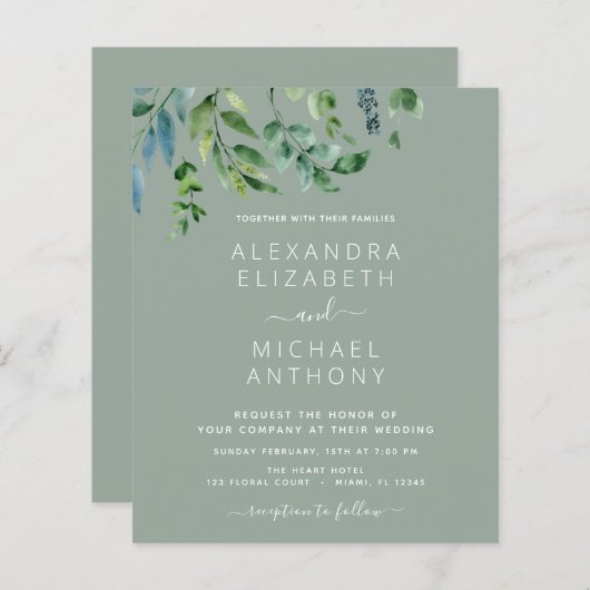 Papier Budget Botanique Vert Émeraude Mariage vert (Devant / Derrière)