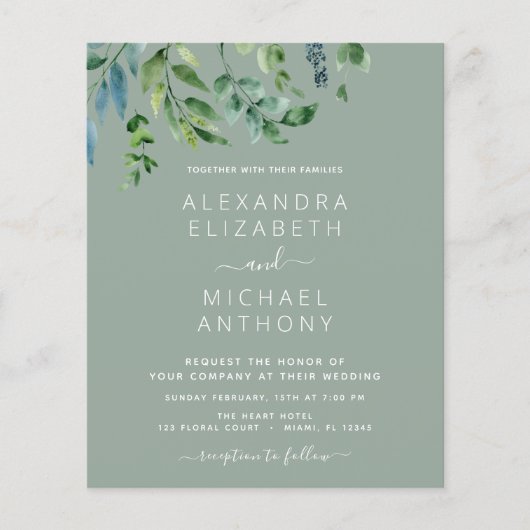 Papier Budget Botanique Vert Émeraude Mariage vert (Devant)