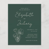 Papier Budget Botanique Vert foncé Faire-part de mariage (Devant)