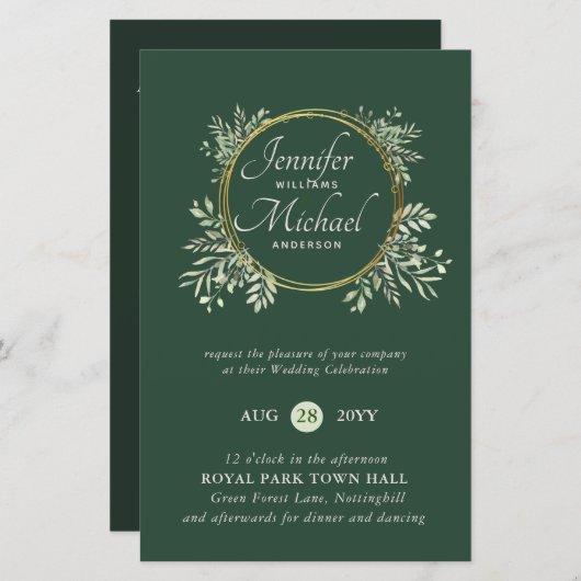 Papier BUDGET Botanique Vert Mariage invite Trending (Devant / Derrière)
