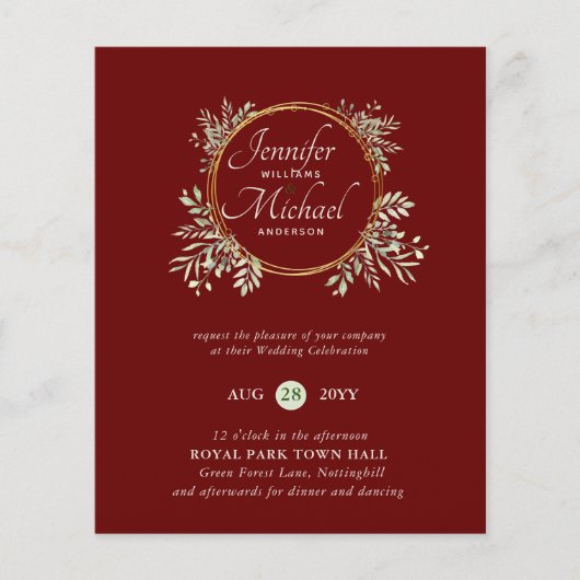 Papier BUDGET Botanique Vert Mariage invite Trending (Devant)