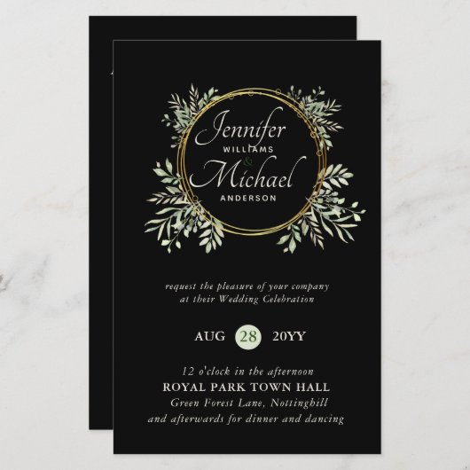 Papier BUDGET Botanique Vert Mariage invite Trending (Devant / Derrière)