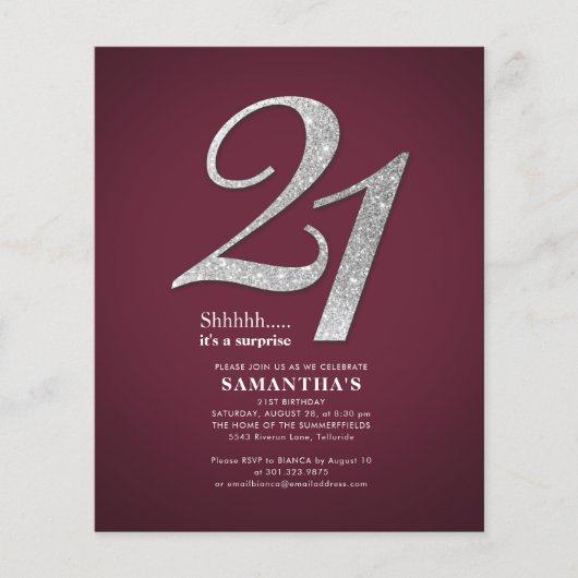 Papier Budget Bourgogne 21e anniversaire Sliver Parties s (Devant)