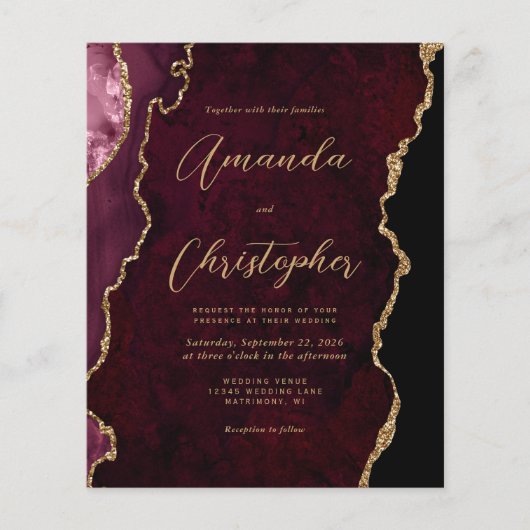 Papier Budget Bourgogne Agate Chic Script Wedding Invite (Devant)