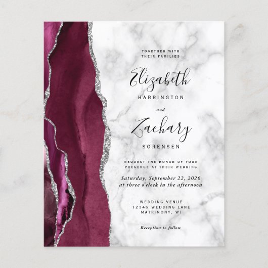Papier Budget Bourgogne Agate Faire-part de mariage en ma (Devant)