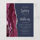 Papier Budget Bourgogne Argent Agate Marine Script Mariag (Devant)