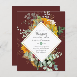 Papier BUDGET Bourgogne Bleu FLORAL Invitations de mariag