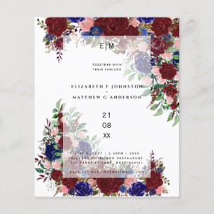 Papier Budget Bourgogne bleu rose rose mariage floral inv