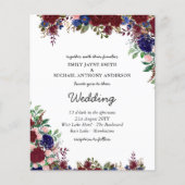Papier Budget Bourgogne Blue Floral Mariage Invite (Devant)
