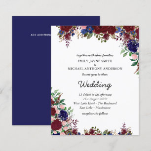 Papier Budget Bourgogne Blue Floral Mariage Invite
