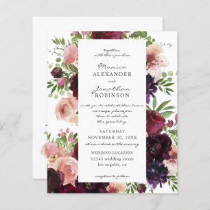 Papier Budget Bourgogne & Blush Floral Mariage sur Blanc