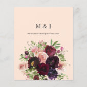 Papier Budget Bourgogne & Blush Floral Mariage sur rose (Dos)