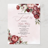 Papier Budget Bourgogne Blush Floral Sweet 16 Invitation (Devant)