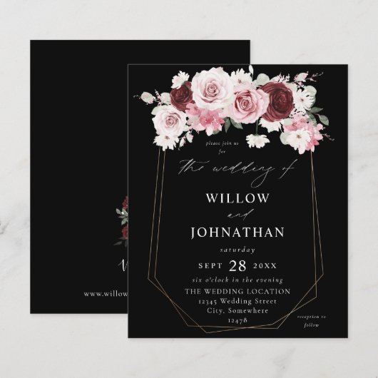 Papier Budget Bourgogne & Blush rose 6Ele Mariage Floral  (Devant / Derrière)