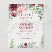 Papier BUDGET Bourgogne Blush Rose Floral Wedding INVITE (Devant)