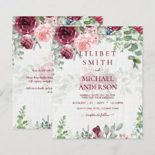 Papier BUDGET Bourgogne Blush Rose Floral Wedding INVITE