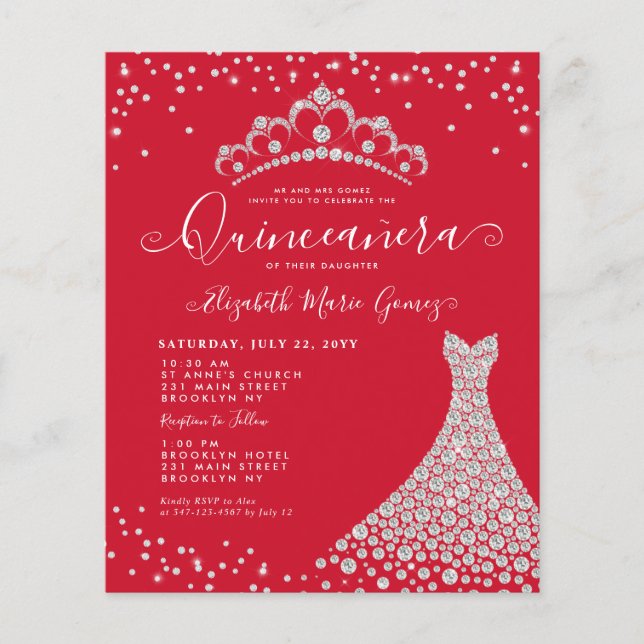 Papier Budget Bourgogne Diamond Sparkle Glam Quinceanera (Devant)