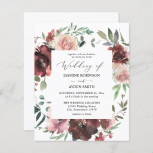 Papier Budget Bourgogne Dusty rose Floral 5 Mariage