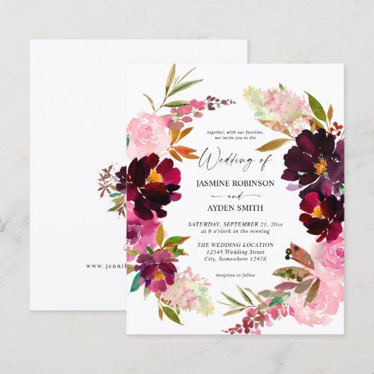 Papier Budget Bourgogne Dusty rose Floral 5 Mariage Papie (Devant / Derrière)