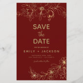 Papier Budget Bourgogne Enregistrer la date Floral Gold F (Devant)