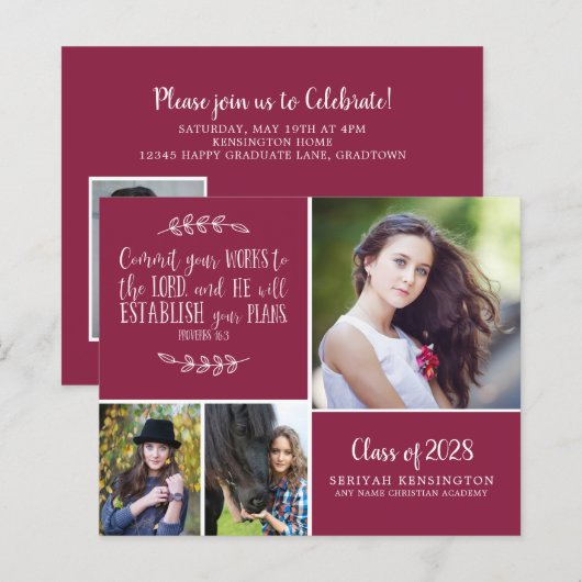 Papier BUDGET Bourgogne Faire-part chrétienne de graduati (Devant / Derrière)