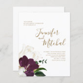 Papier BUDGET Bourgogne Faire-part de mariage blanc & or (Devant / Derrière)