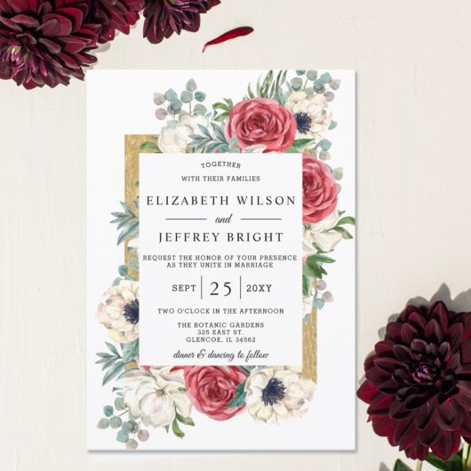 Papier Budget Bourgogne Faire-part de mariage Floral