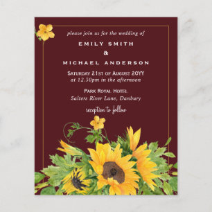 Papier Budget Bourgogne Fleurs de soleil jaunes Mariage I
