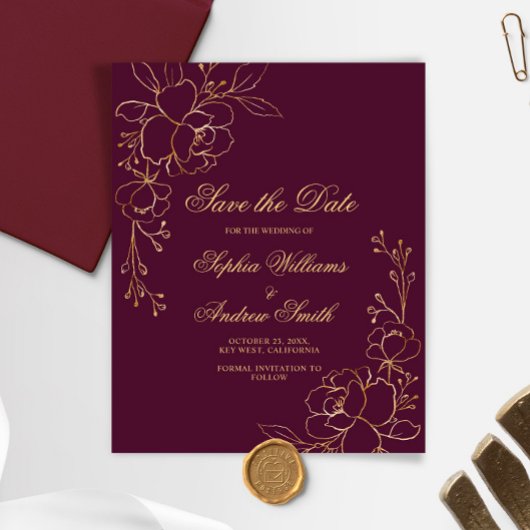 Papier BUDGET Bourgogne & Fleurs d'or Enregistrer La Cart