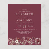 Papier Budget Bourgogne Fleurs sauvages Photo Wedding Inv (Devant)