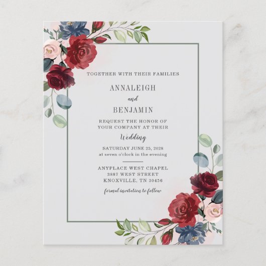 Papier Budget Bourgogne Floral Aquarelle Moderne Mariage (Devant)