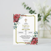 Papier Budget Bourgogne Floral Baptême Invitation (Debout devant)