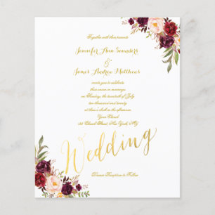 Papier Budget Bourgogne Floral Gold Script Wedding Invita