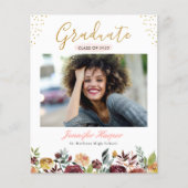 Papier Budget Bourgogne Floral Graduation Faire-part (Devant)