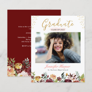 Papier Budget Bourgogne Floral Graduation Faire-part
