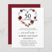 Papier Budget Bourgogne Floral Invitation du 50e annivers (Devant / Derrière)