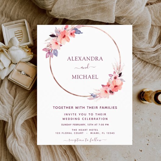 Papier Budget Bourgogne Floral Mariage géométrique