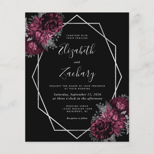 Papier Budget Bourgogne Floral Noir QR Code (Devant)