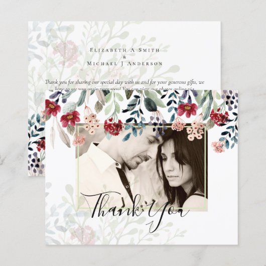 Papier BUDGET Bourgogne Floral Photo Collage Merci (Devant / Derrière)