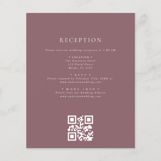 Papier Budget Bourgogne Floral tout en un QR Code Mariage (Dos)